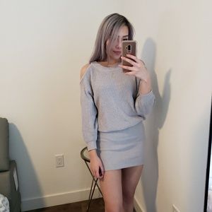 J.O.A Cold Shoulder Sweater Dress (Grey; XS)